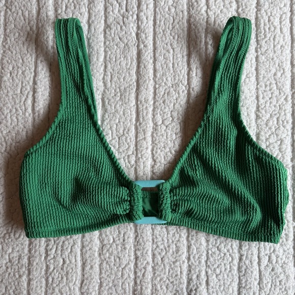 aerie Other - Aerie Crinkle Ring Wide Strap Scoop Bikini Top Women's Size XL Green Blue